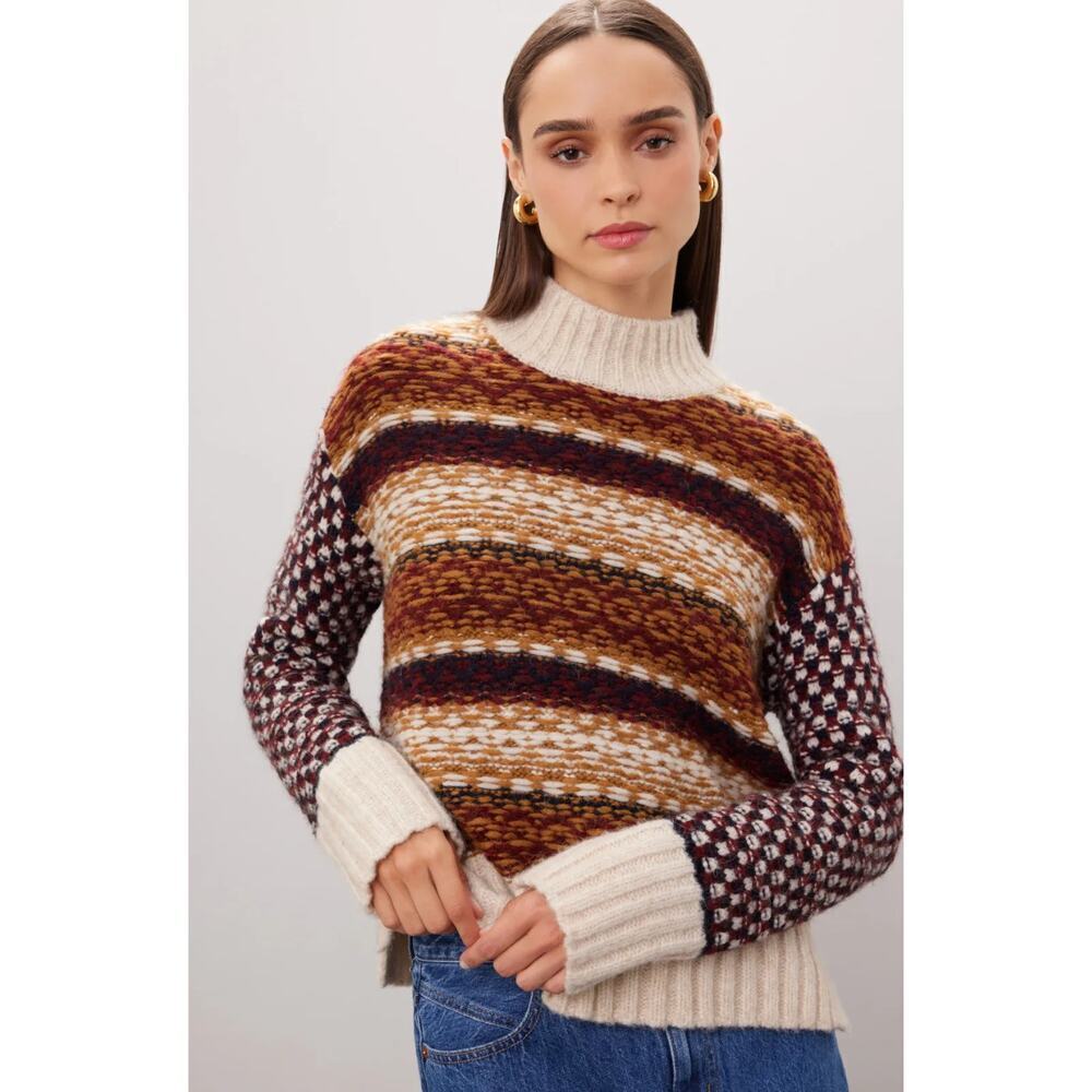 Veronica Beard Clary Brown Abstract Knit Sweater